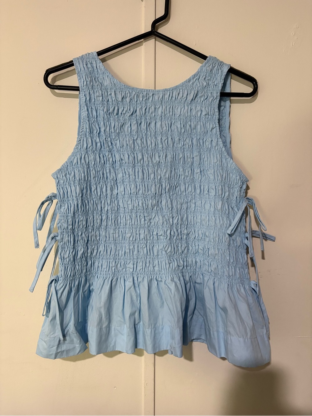 Light Blue Smocked Ruffle Sleeveless Top